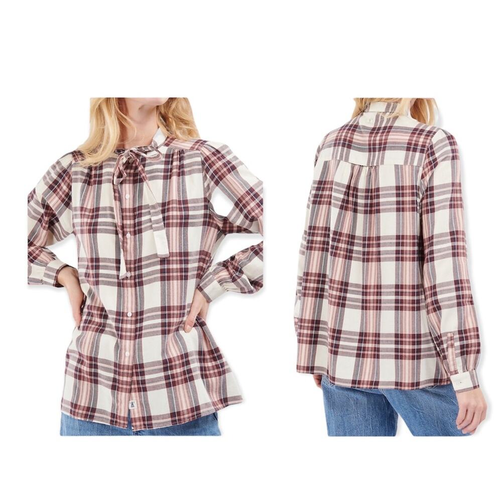 NWT BARBOUR Plaid Tie Neck Shirt. Size 8